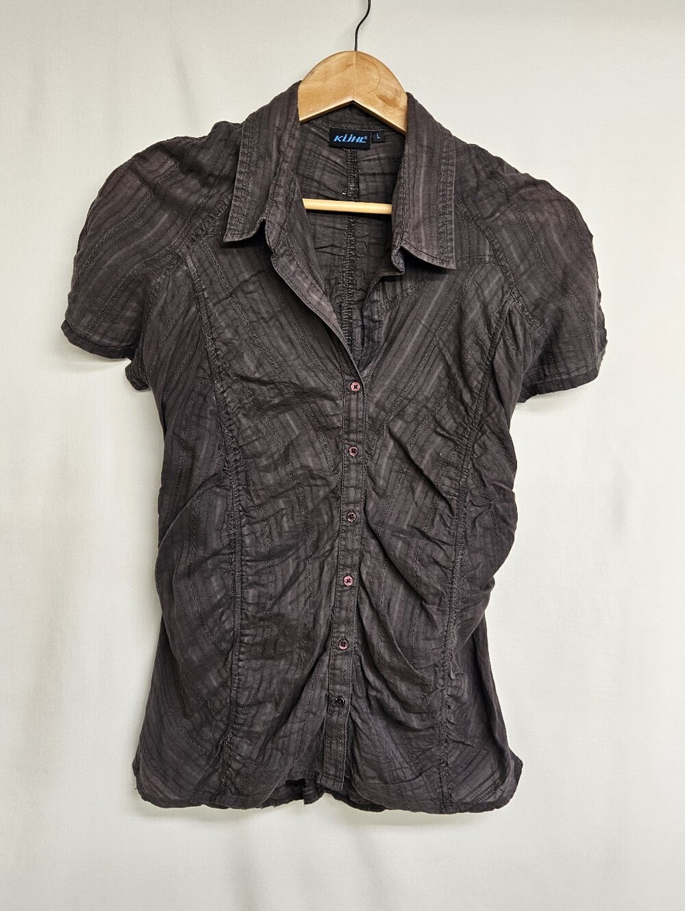 Kuhl Shirt Womens Large Gray Short Sleeve Button Front Ruched Blouse
